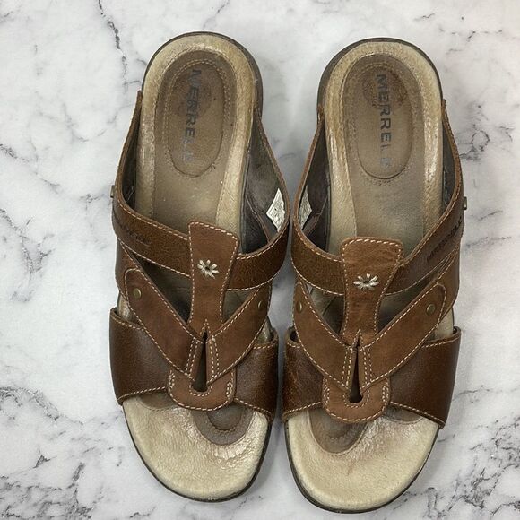 Merrell Luxe Slide Mink Leather Sandals 8 - Picture 2 of 7